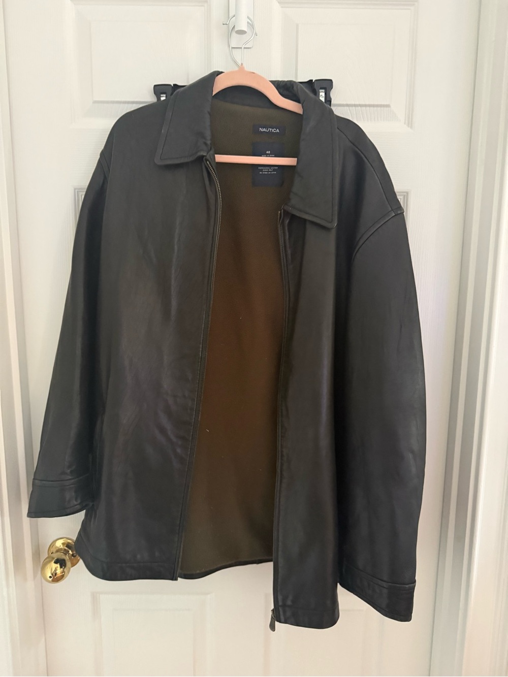 Nautica Black Leather Bomber-Style Jacket